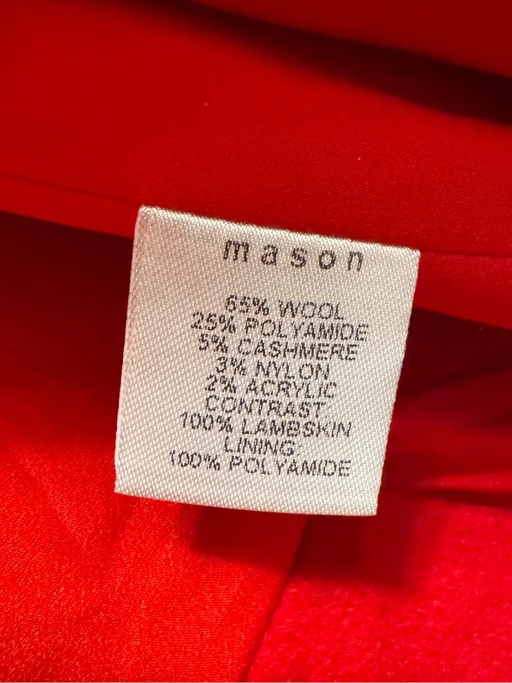 Mason Red Wool Coat Black Lamb Leather Sleeves Size 0
